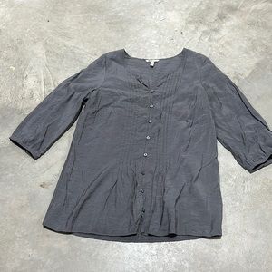 Grey button up pleated top / Size‎ L / Bass Brand